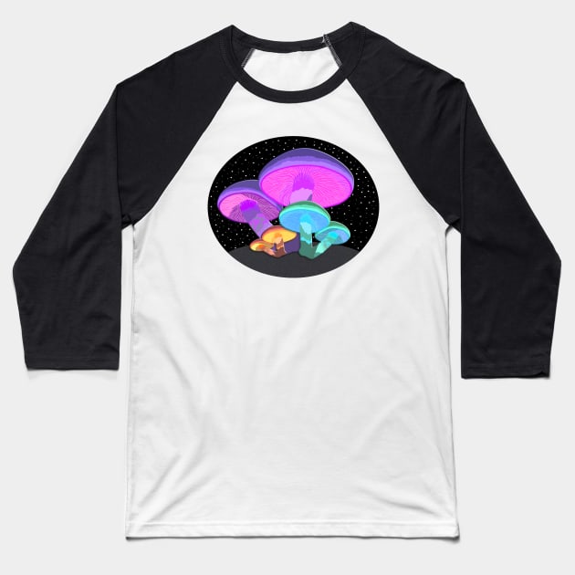 Glowing Mushrooms Baseball T-Shirt by Nerdpins